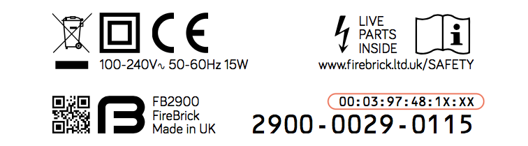 Product label showing MAC address range